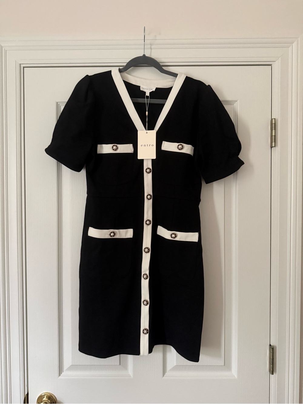 entro Black Mini Dress with White Contrast Trim